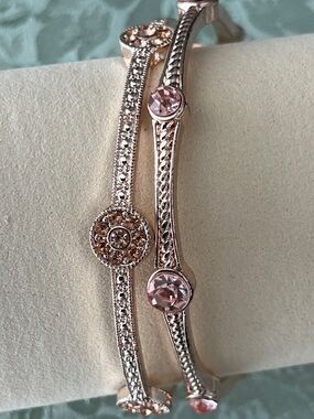 Duo Bangle Set In Rose Gold-Tone With Rhinestones